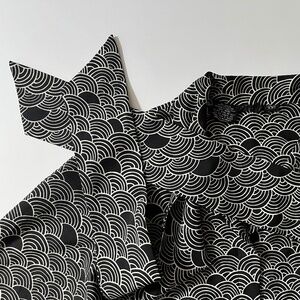 70s or 80s graphic black and white tie blouse